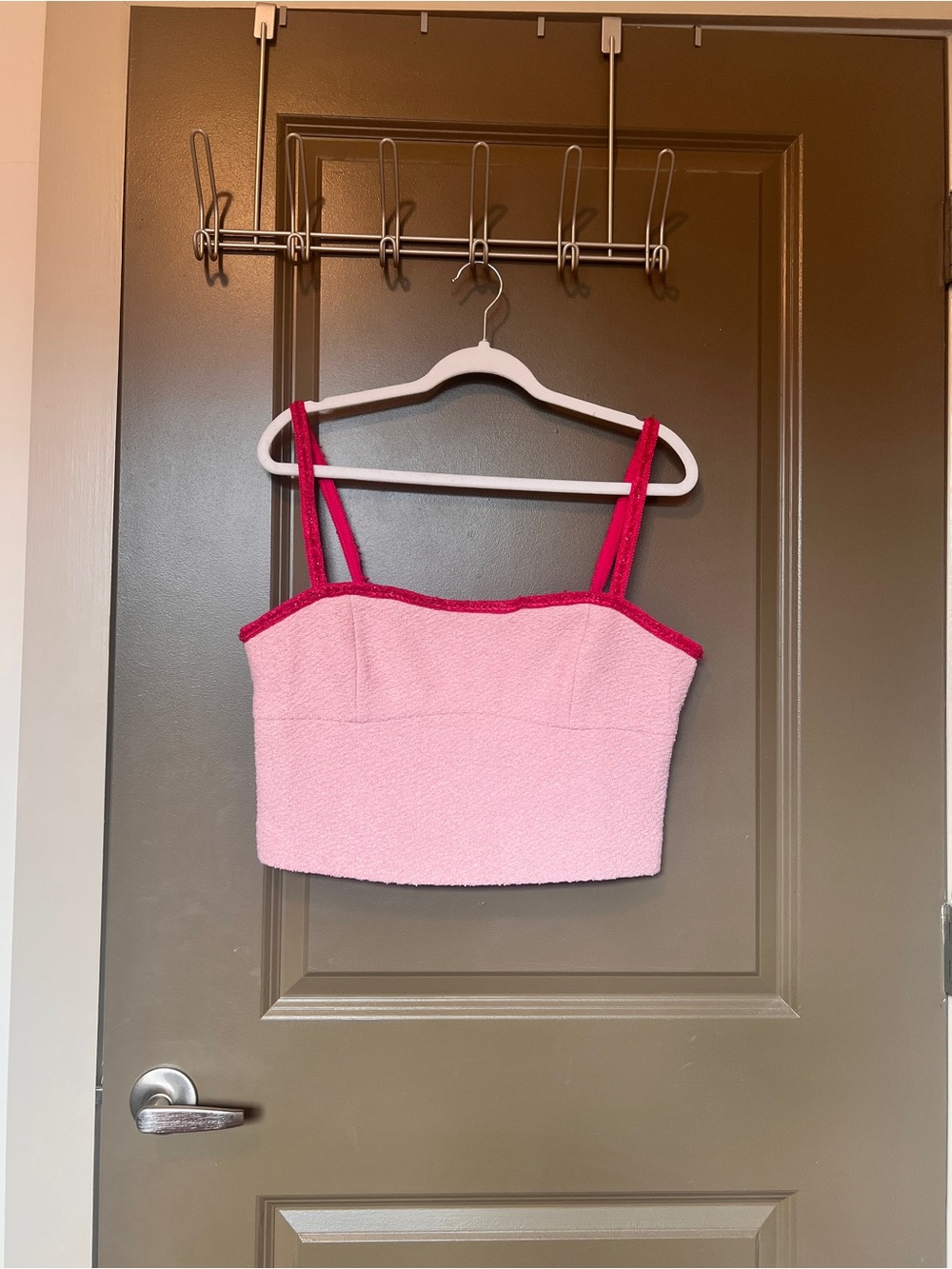 Amanda Uprichard Pink Cropped Tank Top with Dark Pink Trim